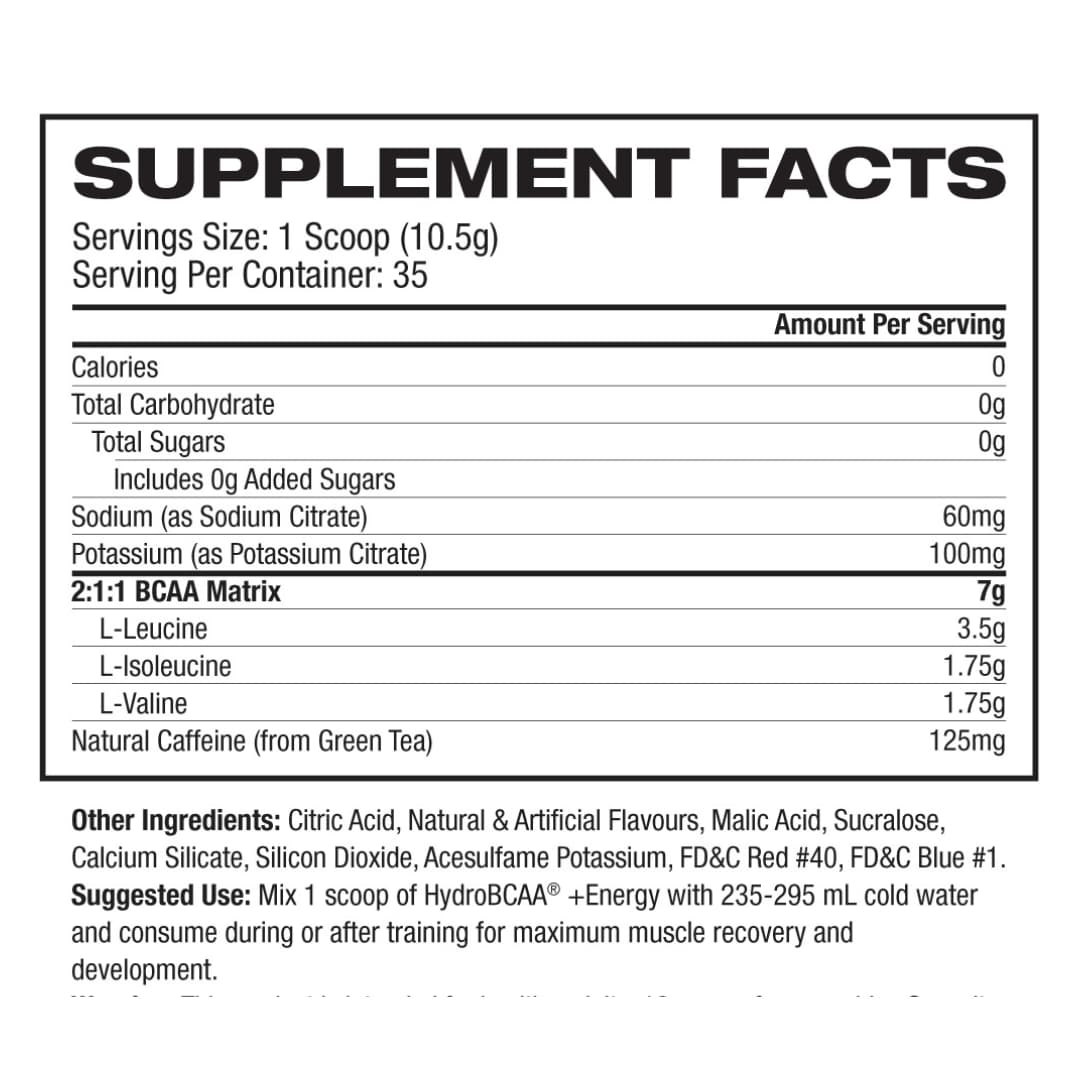 ProSupps HydroBCAA + Energy Nutrition Panel