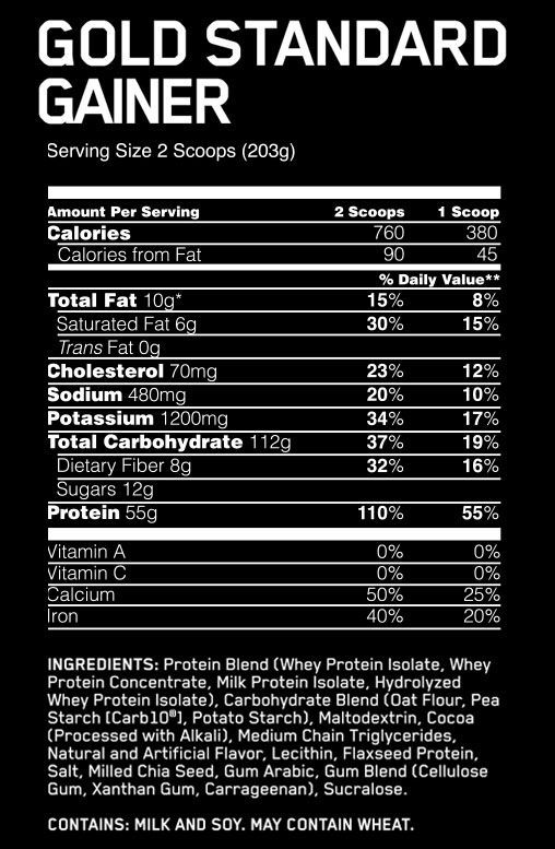 Optimum Nutrition Gold Standard Mass Gainer - Label