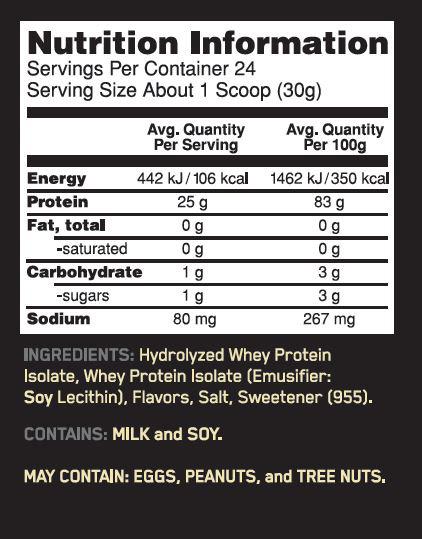 Optimum Nutrition Gold Standard 100% Isolate - Label