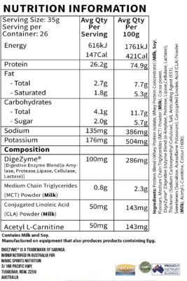 Magic Nutrition Magic Whey Protein Nutrition Panel