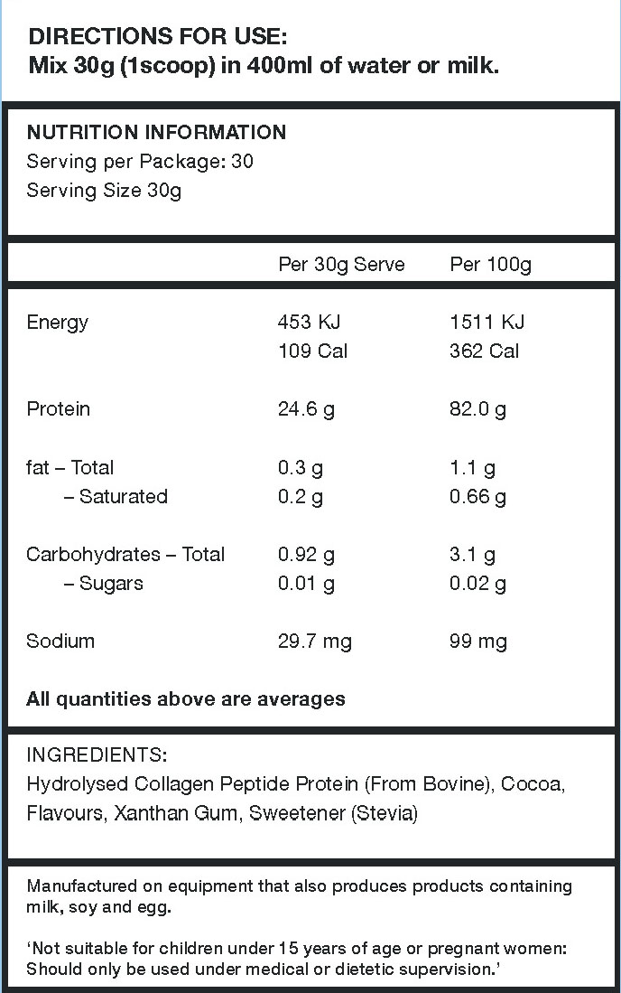 reset Nutrition collagen protein Label