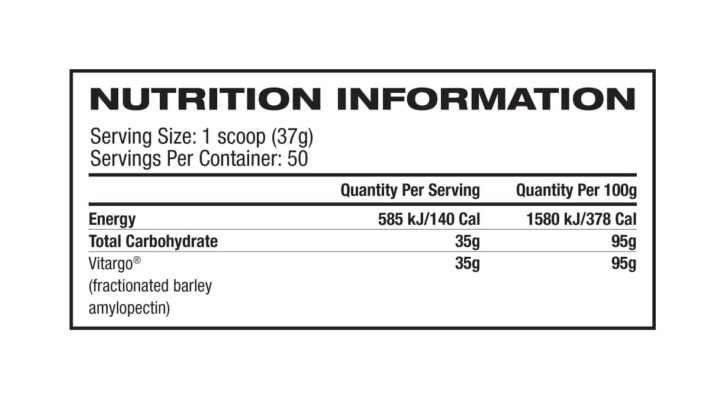 Genr8 Vitargo S2 Carbohydrates Nutrition Panel