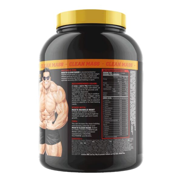 Max's Protein Clean Mass 4.2kg Nutrition Panel