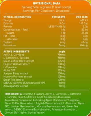 Impact Supplements Iconic fat burner Nutrition panel