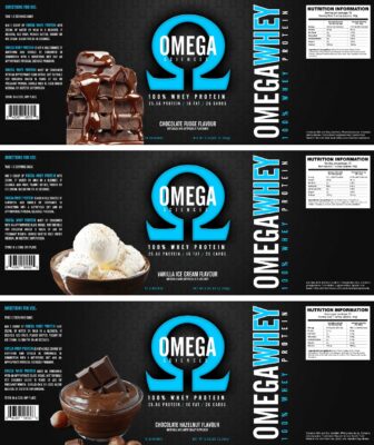 Omega Sciences 100% Whey Protein Blend flavours banner