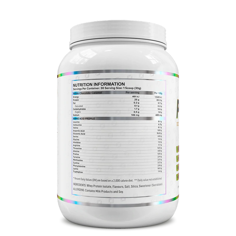 Onest Health 100% Whey Protein Isolate Nutrition Panel