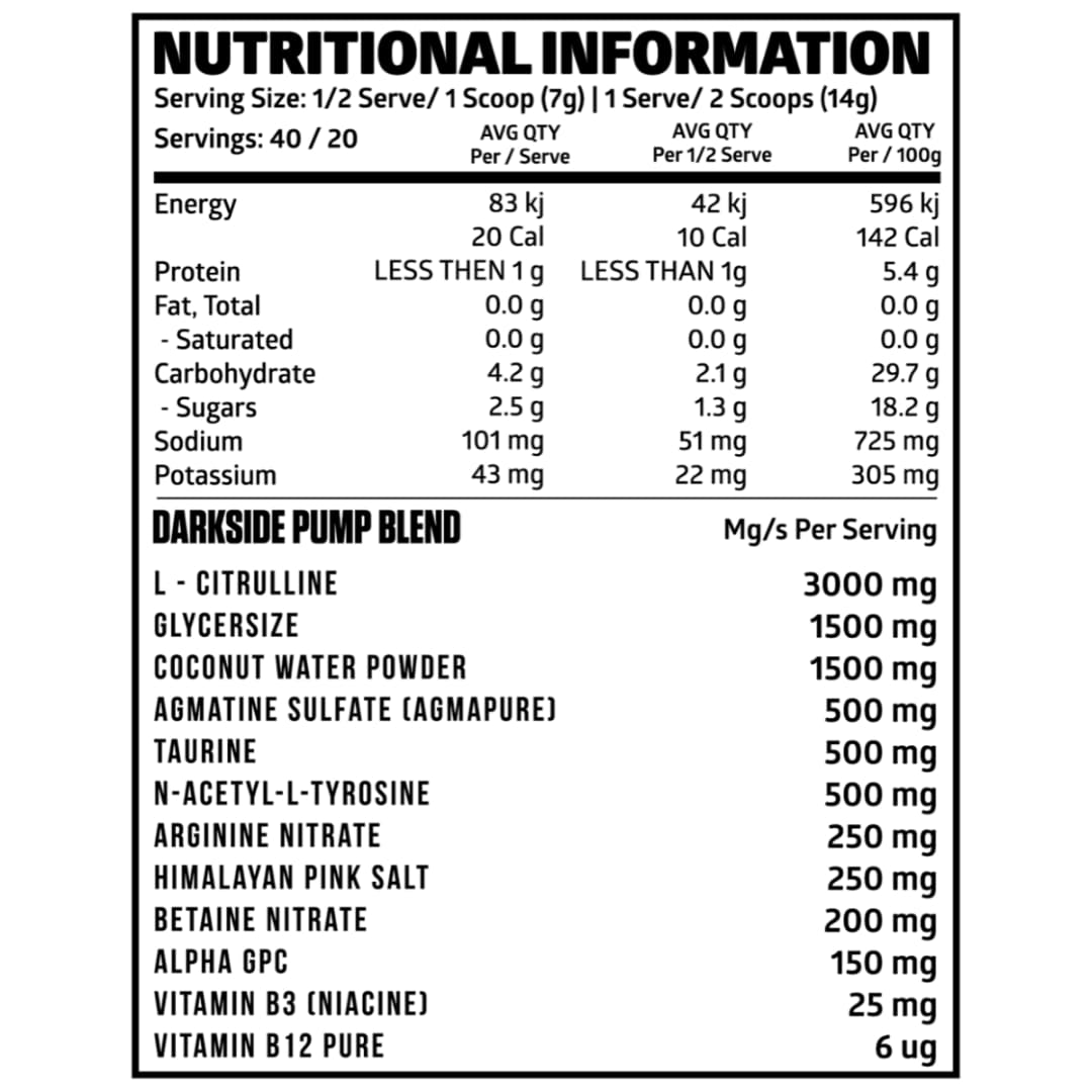 Darkside Supps Ultra Pump Xtreme Nutrition panel