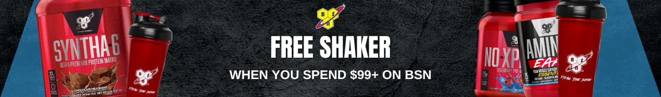 Free shaker on BSN orders over $99 Banner