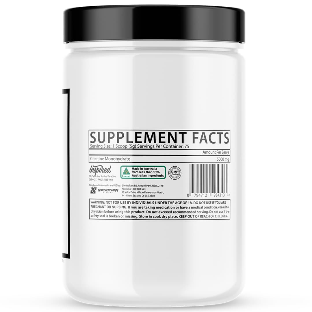 Inspired Nutraceuticals Creatine Monohydrate Nutrition Panel