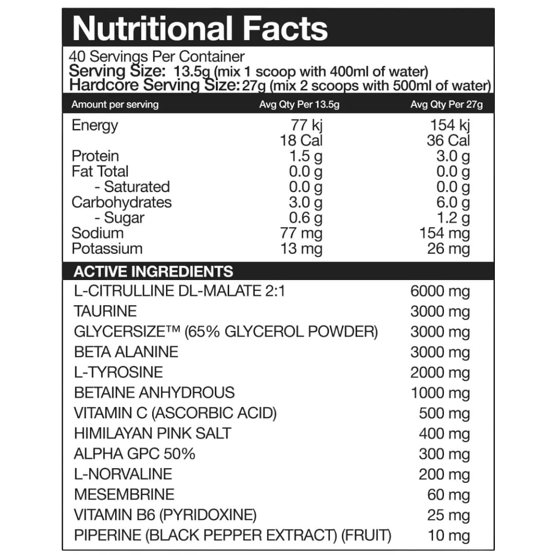 Nexus Sports Nutrition AMP3D Nutrition Panel