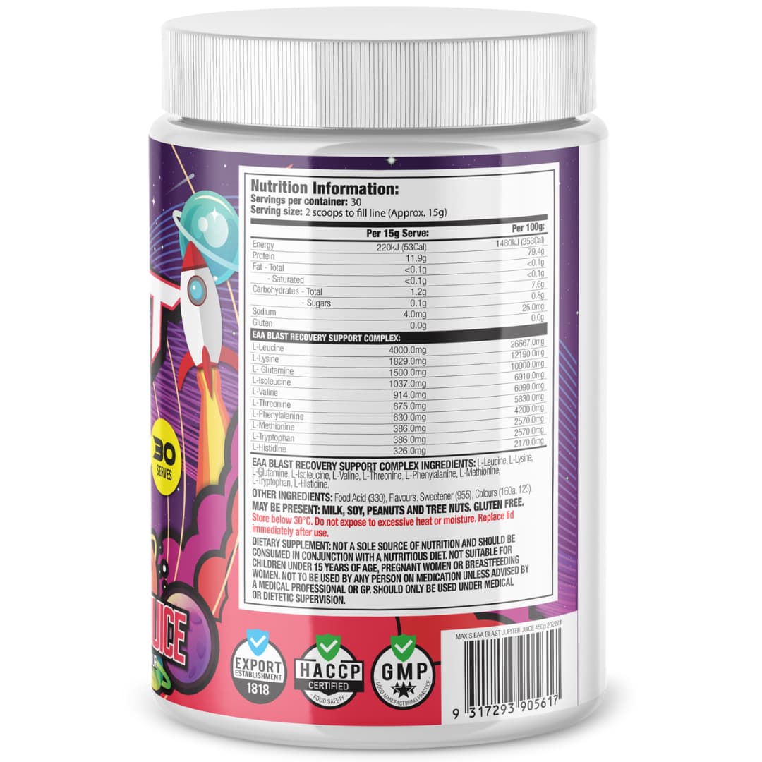 Max's Protein EAA Blast Nutrition Panel