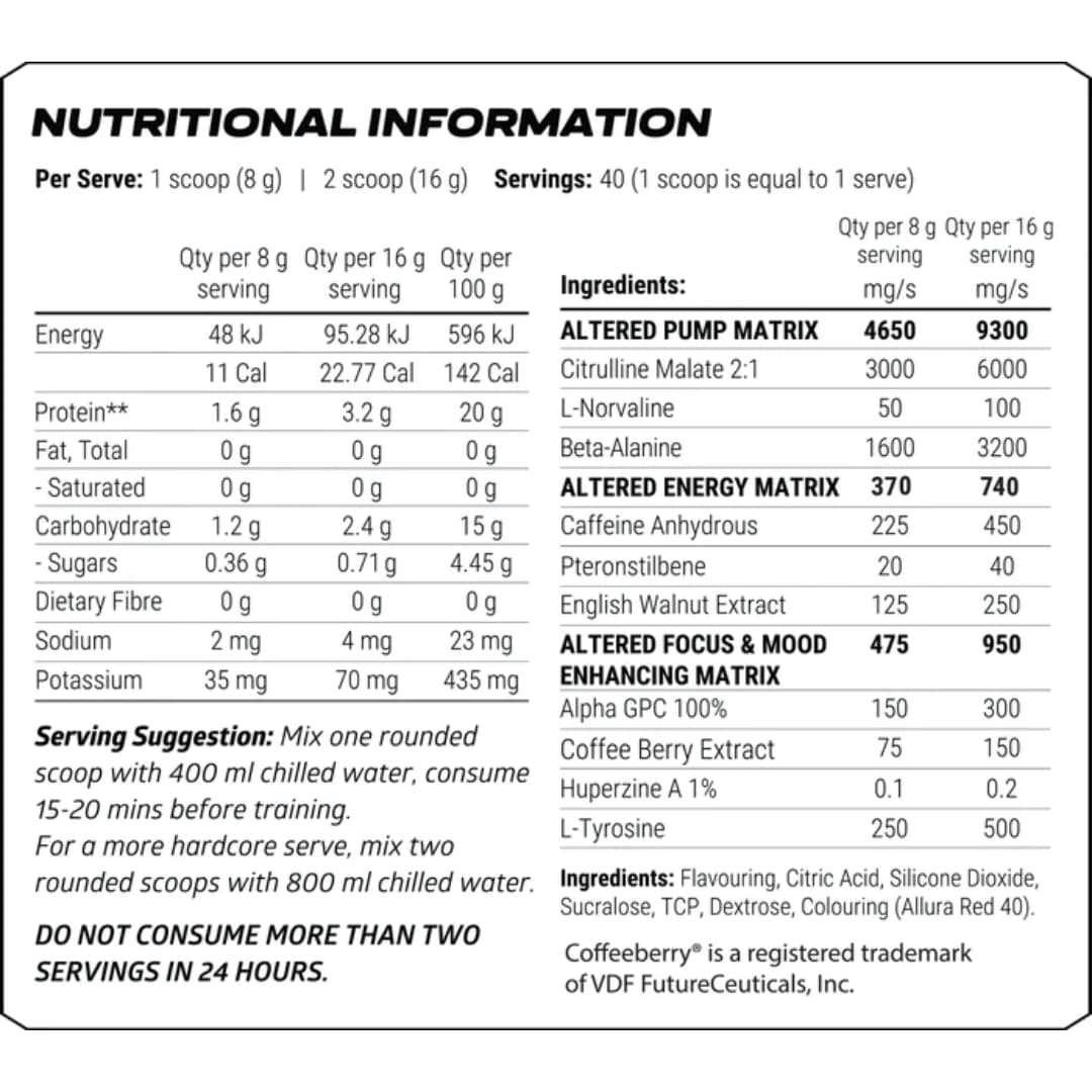 JD Nutraceuticals Altered State nutrition panel