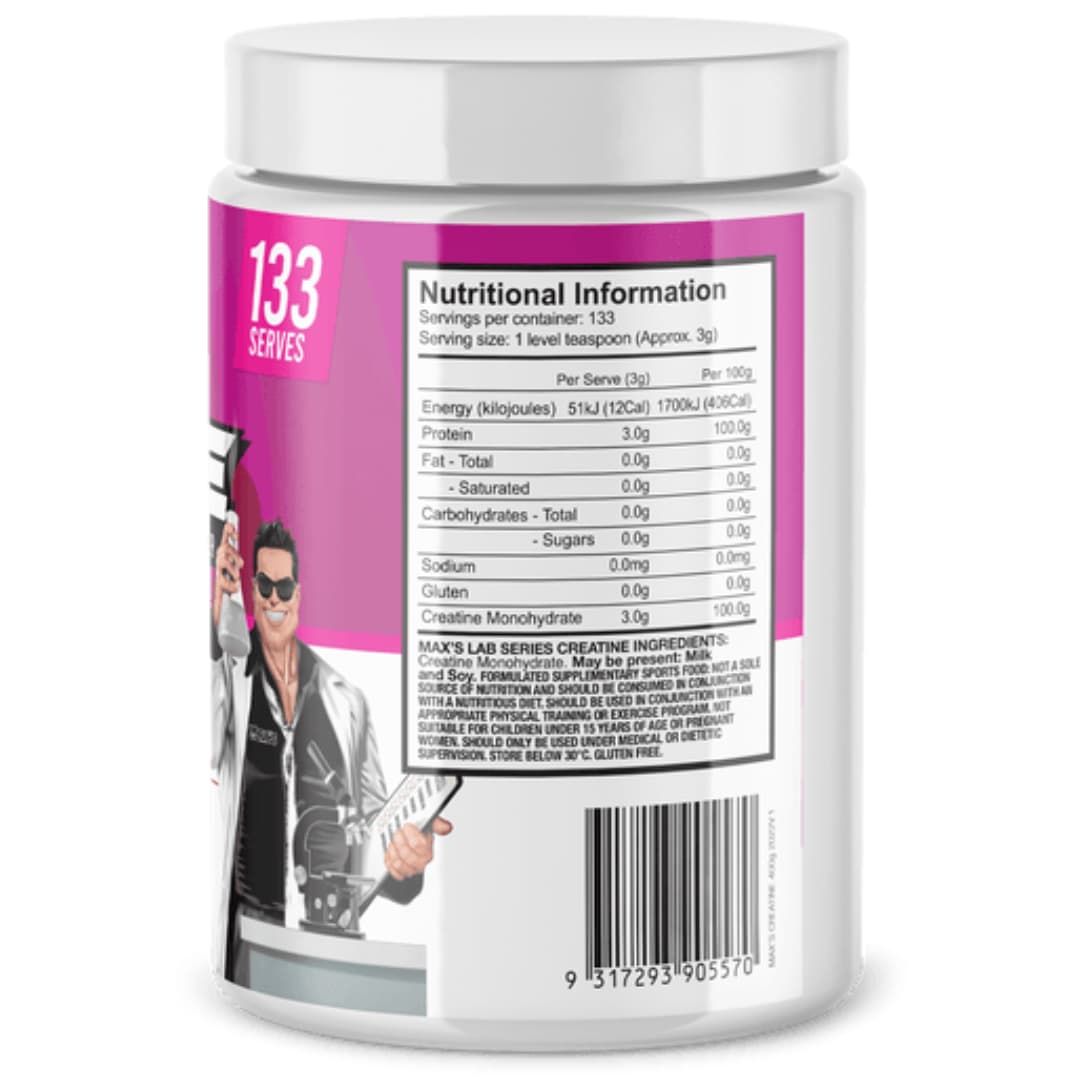 Max's Protein Creatine Monohydrate Nutrition Panel